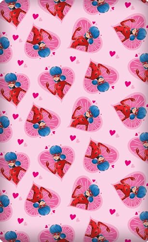 Miraculous Ladybug Spannbettlaken Herz Pink Rosa 90/100 cm x 190/200 cm 100% Baumwolle Marinette Adrien Cat Noir Paris Tikki Lady Bug Spannlaken Bettlaken Spannbetttuch Passend zur Bettwäsche von BERONAGE