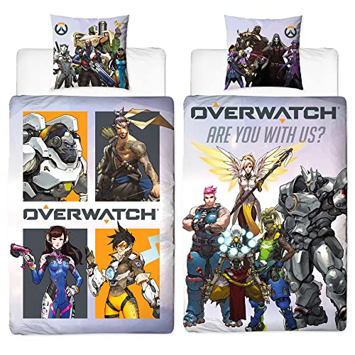 Overwatch Wende-Bettwäsche Heroes 135 x 200 + 80 x 80 cm 100% Baumwolle Renforcé-Linon-Qualität Kinderbettwäsche Genji Reaper Tracer Widowmaker Doomfist Mercy Zarya Sombra 2 Motive Reißverschluss von BERONAGE