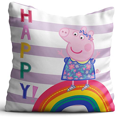 Peppa Wutz Pig Kissen Happy 40x40 cm Kuschelkissen Dekokissen Auto-Kuschel-Kissen Zierkissen Schmusekissen Kopfkissen Rosa Smile Sunny Mama Wutz Papa Wutz George Wutz Doktor Elefant Frau Mümmel von BERONAGE