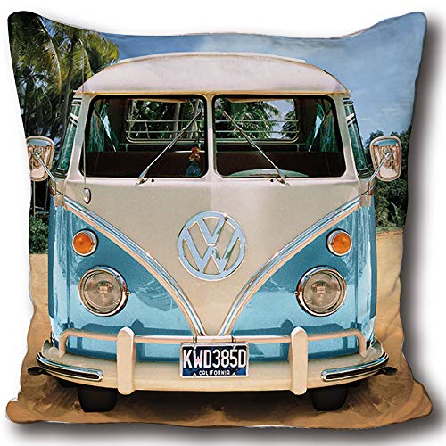 VW Volkswagen Kuschel-Kissen Bulli T1 blau grün rot 40 cm x 40 cm VW Bus Campervan Schmusekissen Kuschelkissen Deko-Kissen Zierkissen Auto-Kissen Reise-Kissen Kopfkissen Polster zur Bettwäsche 084 von BERONAGE