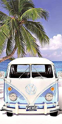 Volkswagen Badetuch VW Bulli T1 Blau 75x150cm 100% Baumwolle in Veloursqualität Camper-Van Bus Oldtimer Strandlaken Strandtuch Handtuch Badelaken Duschtuch Saunatuch Wörthersee Beach Retro Motiv 048 von BERONAGE