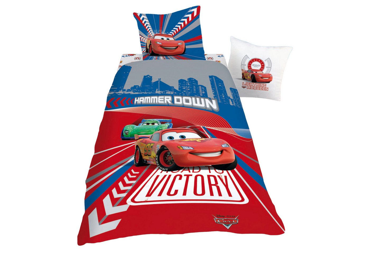 Wendebettwäsche Disney Cars Kinder-Bettwäsche Double Cross Rot Linon / Renforcé, BERONAGE, 100% Baumwolle, 2 teilig, 135x200 + 80x80 cm von BERONAGE