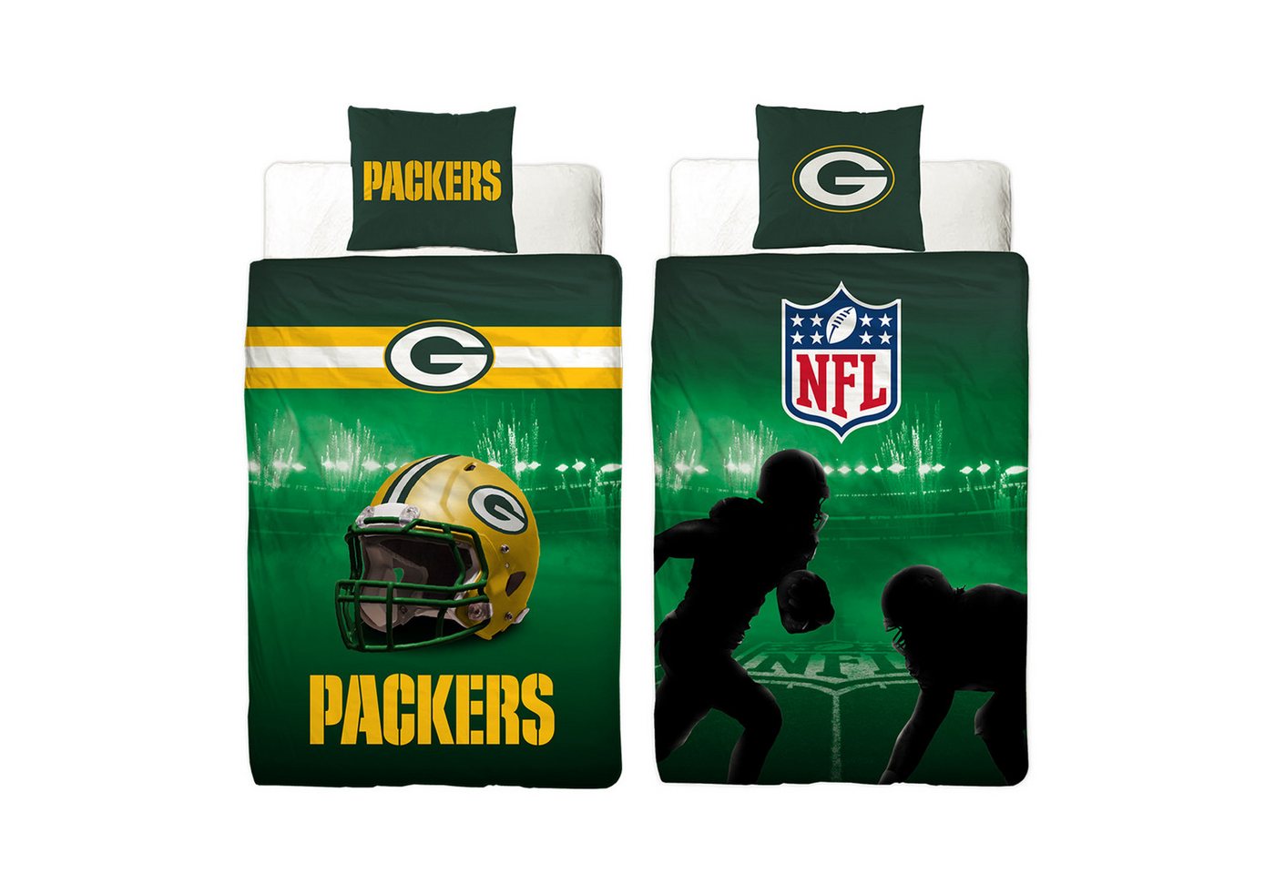 Wendebettwäsche NFL American Football Bettwäsche Green Bay Packers Linon / Renforcé, BERONAGE, 100% Baumwolle, 2 teilig, 135x200 + 80x80 cm von BERONAGE