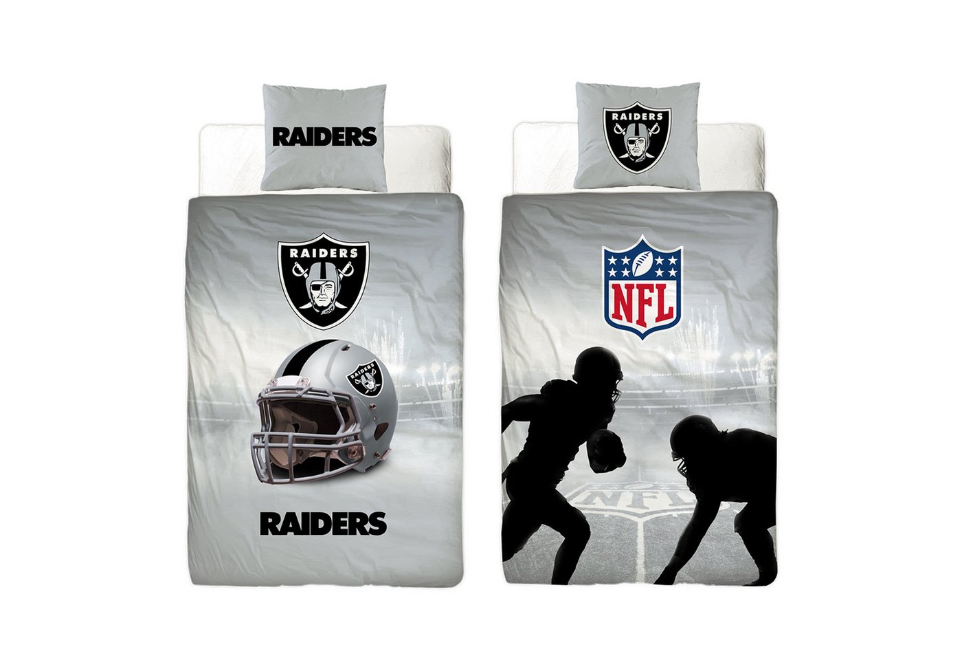 Wendebettwäsche NFL American Football Bettwäsche Las Vegas Raiders Linon / Renforcé, BERONAGE, 100% Baumwolle, 2 teilig, 135x200 + 80x80 cm von BERONAGE