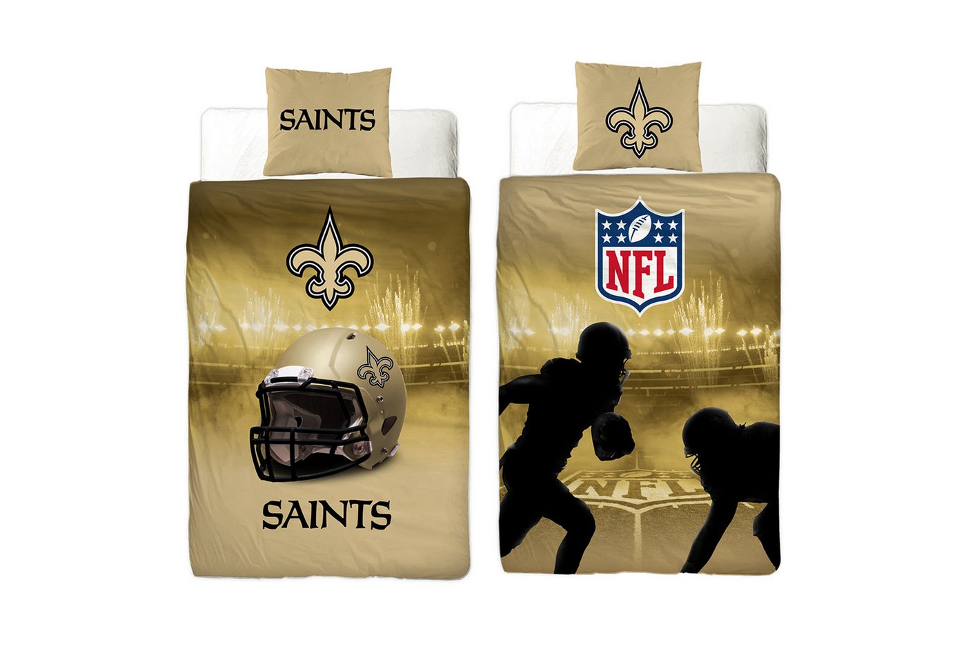 Wendebettwäsche NFL American Football Bettwäsche New Orleans Saints Linon / Renforcé, BERONAGE, 100% Baumwolle, 2 teilig, 135x200 + 80x80 cm von BERONAGE