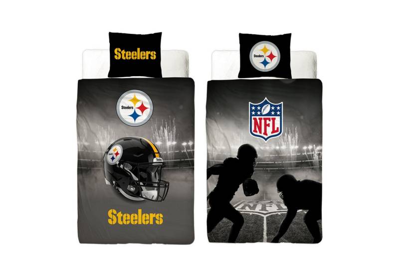 Wendebettwäsche NFL American Football Bettwäsche Pittsburgh Steelers Linon / Renforcé, BERONAGE, 100% Baumwolle, 2 teilig, 135x200 + 80x80 cm von BERONAGE