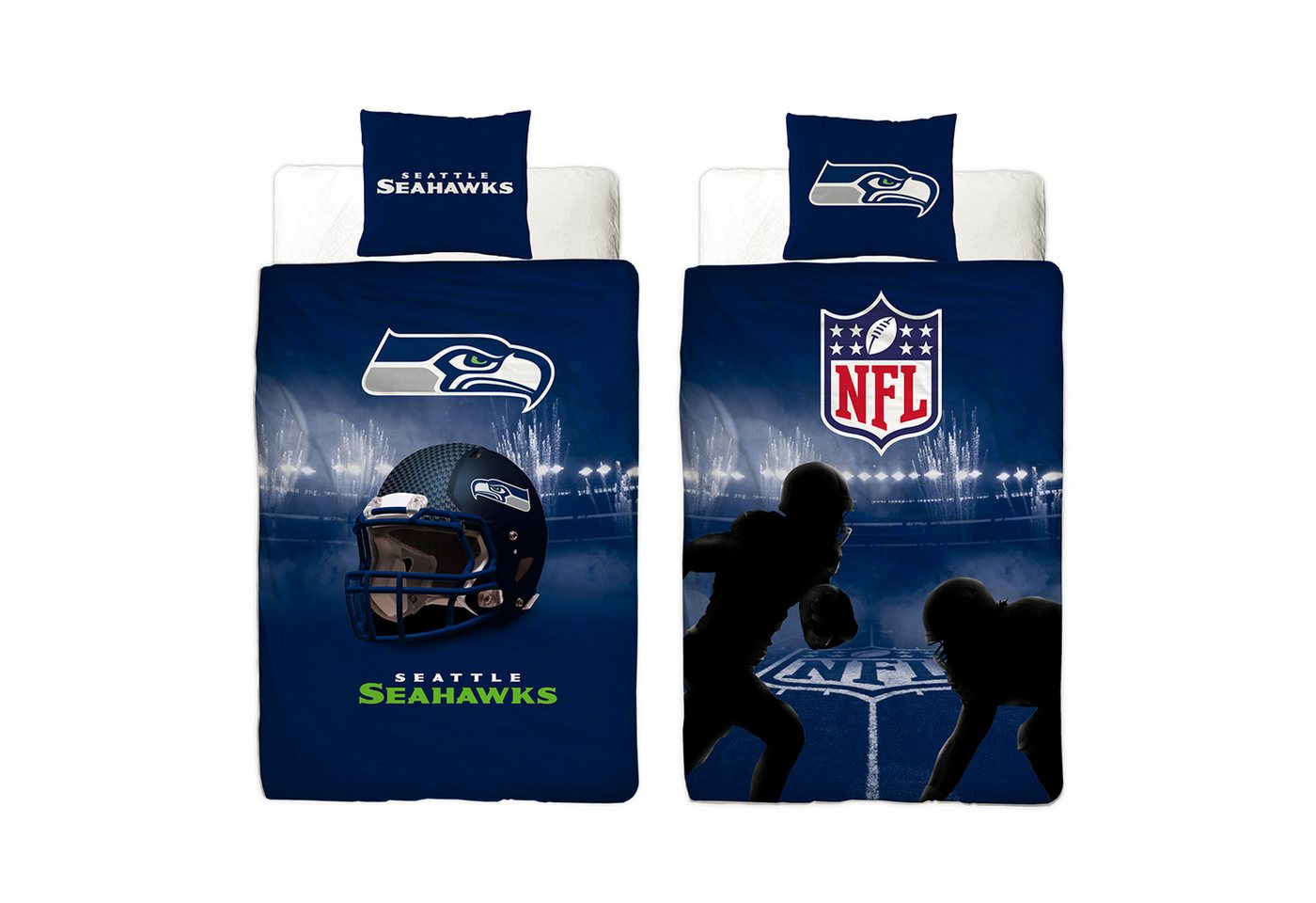 Wendebettwäsche NFL American Football Bettwäsche Seattle Seahawks Linon / Renforcé, BERONAGE, 100% Baumwolle, 2 teilig, 135x200 + 80x80 cm von BERONAGE