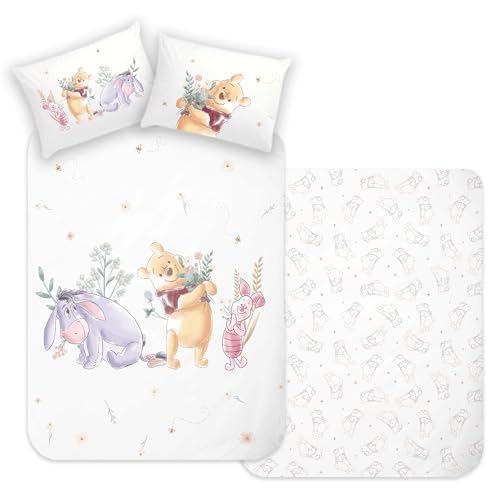 Winnie The Pooh Kleinkind Baby-Bettwäsche Pu der Bär 100 x 135 + 40 x 60 cm 100% Baumwolle Renforcé-Linon-Qualität mit YKK-Reißverschluss Disney I Aah Ferkel Pu Kanga Tiger Puuh Piglet Esel von BERONAGE