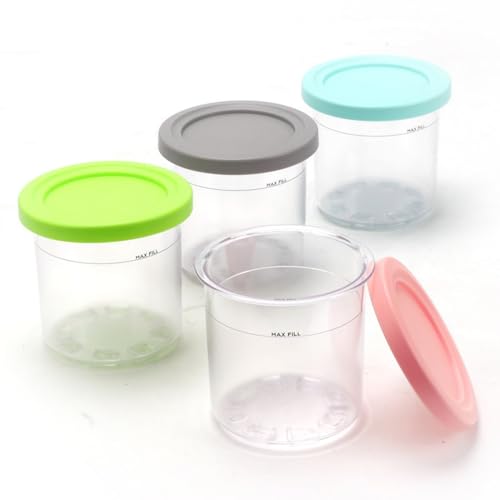 BERRYLION 4 Stück Eiscremebehälter, Ersatz-Pint und Deckel, kompatibel mit Ninja Creami NC299AMZ & NC300s Serie, BPA-frei und spülmaschinenfest, auslaufsichere Deckel, wiederverwendbare Behälter von BERRYLION
