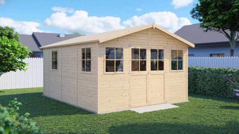 BERTILO Gartenhaus Workshop Carpenter naturbelassen, BxT: 364x459 cm, Großes Gartenhaus aus exakt vorgefertigten Elementen von BERTILO