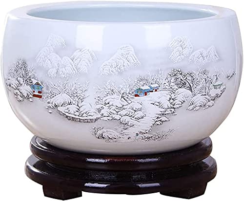 BERTY·PUYI Keramik Blumentopf mit Tablett Chinesischer Stil Pflanzgefäß Hydroponische Sukkulenten Indoor Pflanzer Weiß Dekorativ-16.5 * 11 * 12cm von BERTY·PUYI