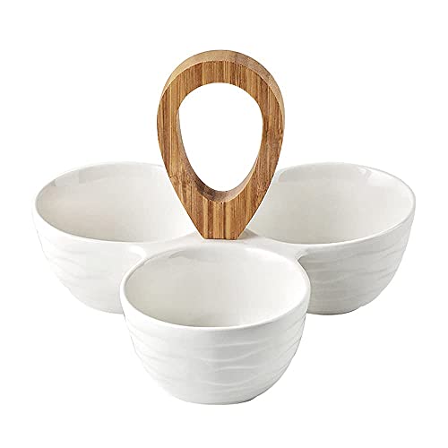 Keramik Snackserver Tablett Moderne 3 Fächer Porzellan Obstschale mit Holzgriff Gewürze Nüsse Snacks Süßigkeiten Servierschalen Keramik Snackserver Tablett Moderne 3 Fächer Porzellan Obstschale mit Holzgriff Gewürze Nüsse Snacks Süßigkeiten Servierschalen von BERTY·PUYI