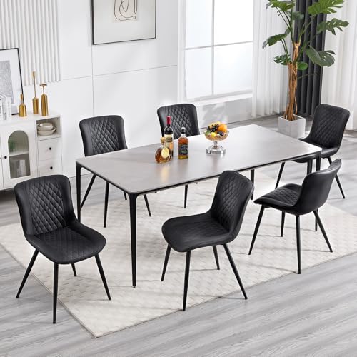 BERYTH 6er Set Esszimmerstühle, Küchenstuhl mit Hoher Rückenlehne Polsterstühle mit 5 cm Sitzkissen PU Leder Dining Chair Moderne Sessel und Metallbeine Schwarz von BERYTH