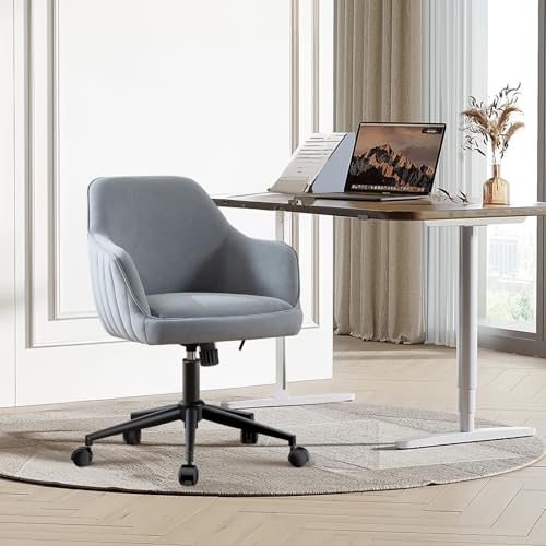 BERYTH Bürostuhl Homeoffice Samt Schminktischstuhl bis 136 kg Belastbar Ergonomischer Höhenverstellbar Drehstuhl 360° Drehbarer Schreibtischstuhl Leisen Rollen Studierzimmer Schlafzimmer Heimbüro Grau von BERYTH
