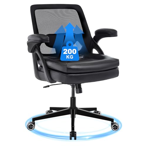 BERYTH Bürostuhl Schreibtischstuhl Ergonomisch, Bürostuhl 200 kg Hochlehner Chefsessel mit verstellbaren Armlehnen PU-Leder extra breiter Sitz 360°Drehbarer Computerstuhl Schwarz von BERYTH