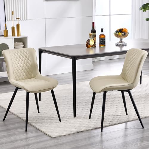 BERYTH Esszimmerstühle 2er Set Küchenstuhl mit Hoher Rückenlehne Polsterstühle mit 5 cm Sitzkissen PU Leder Dining Chair Moderne Sessel und Metallbeine Beige BERYTH Esszimmerstühle 2er Set Küchenstuhl mit Hoher Rückenlehne Polsterstühle mit 5 cm Sitzkissen PU Leder Dining Chair Moderne Sessel und Metallbeine Beige von BERYTH