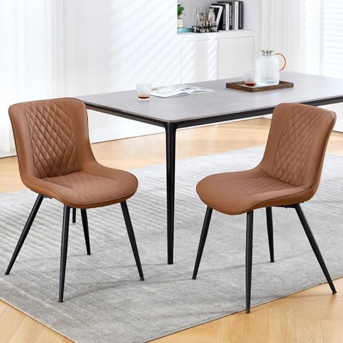BERYTH Esszimmerstühle 2er Set Küchenstuhl mit Hoher Rückenlehne Polsterstühle mit 5 cm Sitzkissen PU Leder Dining Chair Moderne Sessel und Metallbeine Braun BERYTH Esszimmerstühle 2er Set Küchenstuhl mit Hoher Rückenlehne Polsterstühle mit 5 cm Sitzkissen PU Leder Dining Chair Moderne Sessel und Metallbeine Braun von BERYTH