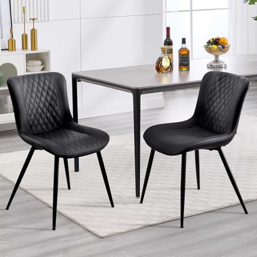 BERYTH Esszimmerstühle 2er Set Küchenstuhl mit Hoher Rückenlehne Polsterstühle mit 5 cm Sitzkissen PU Leder Dining Chair Moderne Sessel und Metallbeine Schwarz BERYTH Esszimmerstühle 2er Set Küchenstuhl mit Hoher Rückenlehne Polsterstühle mit 5 cm Sitzkissen PU Leder Dining Chair Moderne Sessel und Metallbeine Schwarz von BERYTH
