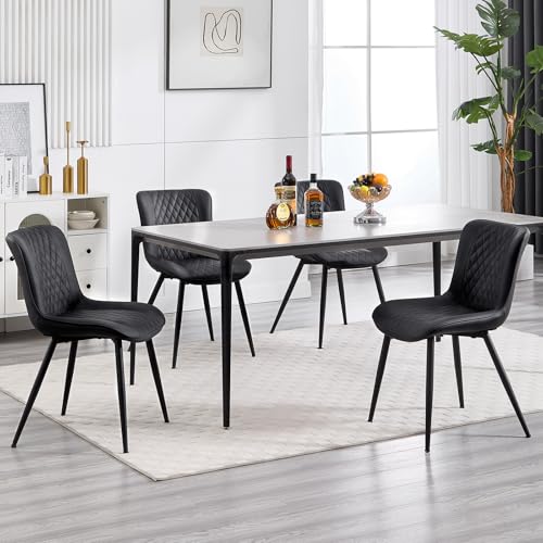 BERYTH Esszimmerstühle 4er Set Küchenstuhl mit Hoher Rückenlehne Polsterstühle mit 5 cm Sitzkissen PU Leder Dining Chair Moderne Sessel und Metallbeine Schwarz von BERYTH