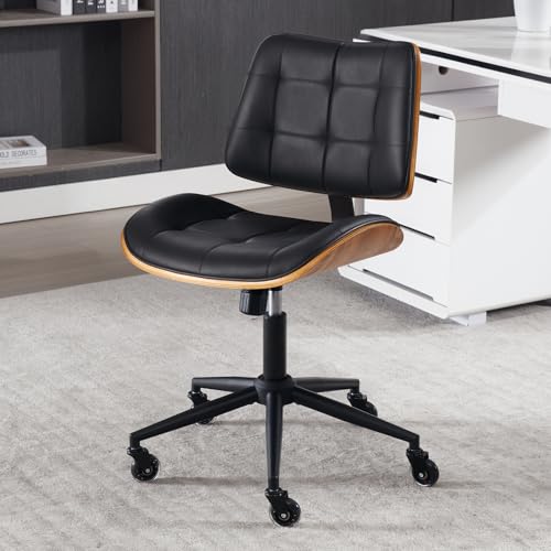 BERYTH Home Office Schreibtischstuhl mit Rollen, verstellbare Höhe, armloser Bürostuhl, PU-Leder, mittlere Rückenlehne, 360° kleiner Computerstuhl, moderner Walnussholzstuhl, keine Armlehnen für Büro BERYTH Home Office Schreibtischstuhl mit Rollen, verstellbare Höhe, armloser Bürostuhl, PU-Leder, mittlere Rückenlehne, 360° kleiner Computerstuhl, moderner Walnussholzstuhl, keine Armlehnen für Büro von BERYTH