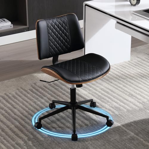 Bürostuhl PU-Leder auf Rollen Schreibtischstuhl Modern Homeoffice Chair Schminktischstuhl bis 136 kg Belastbar Höhenverstellbar 360° Drehstuhl für Arbeitszimmer Schlafzimmer Heimbüro Zuhause Schwarz von BERYTH