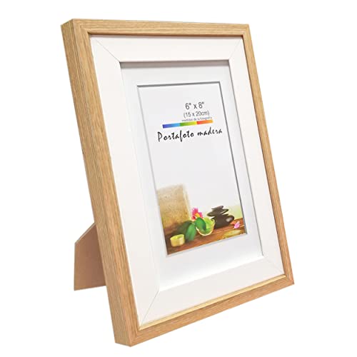 Dekorativer Fotorahmen aus Holz, 15 x 20 cm, mit Standfuß und doppelschichtigem Rahmen (weißes Holz, 15 x 8 Zoll) von BESCH