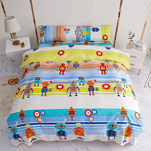 Lustiges Bettwäsche-Set für Kinder, für 90 cm breite Betten, 1 Spannbettlaken, 1 Bettbezug 150 x 220 cm und 1 Kissenbezug 45 x 110 cm, Modell Robots von BESCH