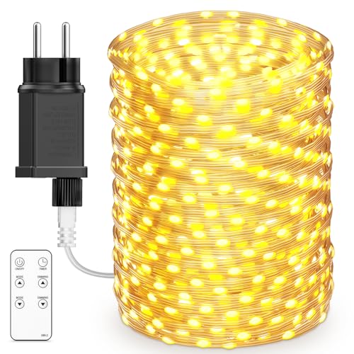 BESCOST Lichterkette Außen mit Stecker, 100M 800 LED Lichterkette Innen mit Fernbedienung, 8 modi Dimmbar Wasserdicht Fairy Lights mit Timer für Outdoor Garten Balkon Hochzeit Party, Warmweiß von BESCOST