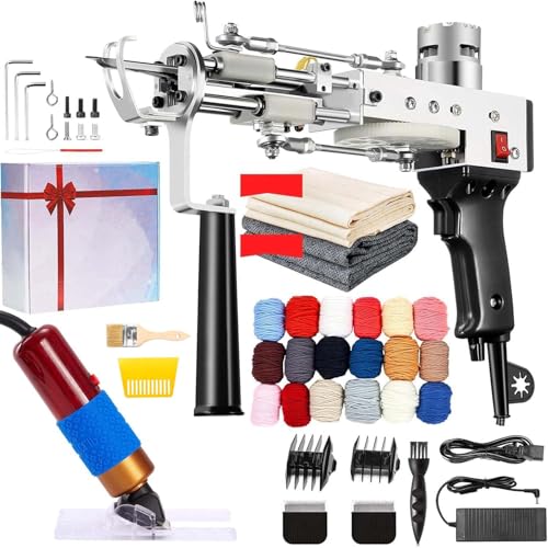 BESGEER Rug Tufting Gun with Carpet Trimmer Kit - Tuft Gun with Tufting-Shears, 2 in 1 Cut Loop Pile Carpet Gun& Carving Clippers, Rug Maker Machine Starter Kit& Trimmer& Cloth& Yarn（Olive Black） von BESGEER