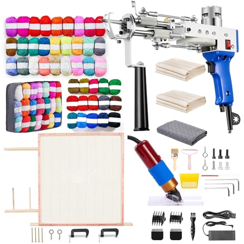 BESGEER Rug Tufting Gun Starter Kit with Frame with Carpet Trimmer, Tufting Kit Complete Tufting Kit, Flor Weave Gun Kit with Carpet Trimmer and Blue Carving Frame (Blue) von BESGEER