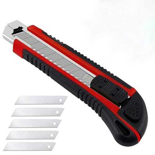 Utility Knife Edelstahl Retractable Cutter Knife,5 PCS Box Cutter with Blade Storage Design for Cutting Cartons, Ropes and Leather Universal Messer mit Extra 5 Break-off Klinge von BESITA