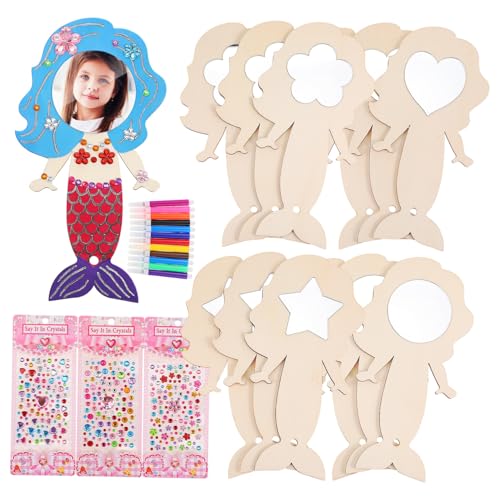 BESPORTBLE 1 Satz Mermaid Spiegel Bastelset mit Meerjungfrauen Spiegeln Farben und Glitzersteinen Bastelset für Kindergeburtstage und Kreative Aktivitäten von BESPORTBLE