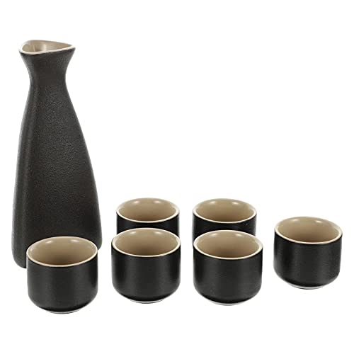 BESPORTBLE 1 Set Keramik Sake Set Traditionelle japanische Sake Set mit 1 Dekanter-Karaffe Tokkuri Flasche und 6 Ochoko-Tassen für heiße oder kalte Tassen gut zu Hause Restaurant, Schwarz von BESPORTBLE