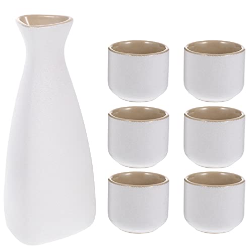 BESPORTBLE 1 Set Keramik Sake Set Traditionelle japanische Sake Set mit 1 Dekanter-Karaffe Tokkuri Flasche und 6 Ochoko-Tassen für heiße oder kalte Tassen gut zu Hause Restaurant Weiß von BESPORTBLE