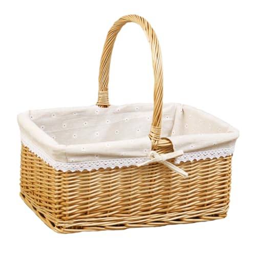 BESPORTBLE 1 Stück Picknickkorb Geflochtener Aufbewahrungskorb Körbe Falten Groß Garten Korb Weidenkorb Mit Griff Gewebter Pflanzenkorb Weidengeflechtkorb Obstkorb Gemüse Stoff von BESPORTBLE