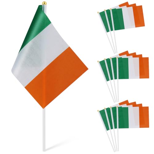12 Stk Stockfahne irische Flagge klein St. Patricks Day Handzeichen-Flagge Flaggen Mini-Flagge handgehaltene kleine Fahnen Handheld handschwenkende flagge Irland Banner Requisiten von BESPORTBLE