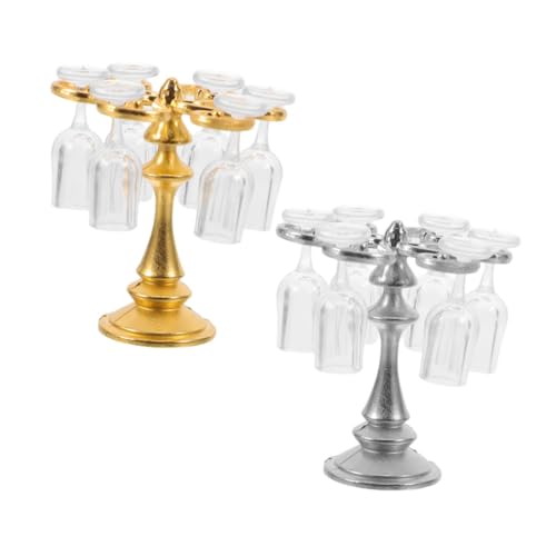 BESPORTBLE 2 Sets Miniatur Weinregal Modell Miniatur Gläser Mit Gestell Puppenhaus Esstisch Weinregal Mini Trinkbecher Organizer Mini Weinflaschenhalter Winziger Weinglashalter von BESPORTBLE