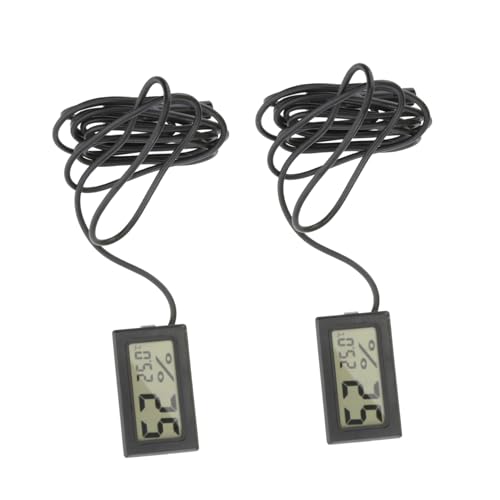 BESPORTBLE 2 Stück Mini Hygrometer Thermometer Digital mit Kabel Präziser Temperatur Luftfeuchtigkeitsmesser für Reptilien Terrarien Innenräume Gewächshaus und Kühlschrank Schwarz von BESPORTBLE