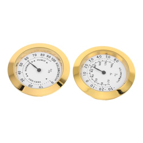 BESPORTBLE 2 Stück Mini Hygrometer und Thermometer Rund Präzises Temperatur Feuchtigkeitsmessgerät für Gitarrenkoffer Innenräume Büro Kinderzimmer Goldfarben von BESPORTBLE