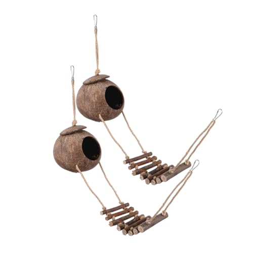 BESPORTBLE 2 Stück Pet Bird's Nest Verstecke mit Leiter hängende Kokosnusshaut Papageienleiter Reptilien-Kokosnusshaut Vogelhaus im Freien hängendes -Nest Papageienhaus Kokosnussschale von BESPORTBLE