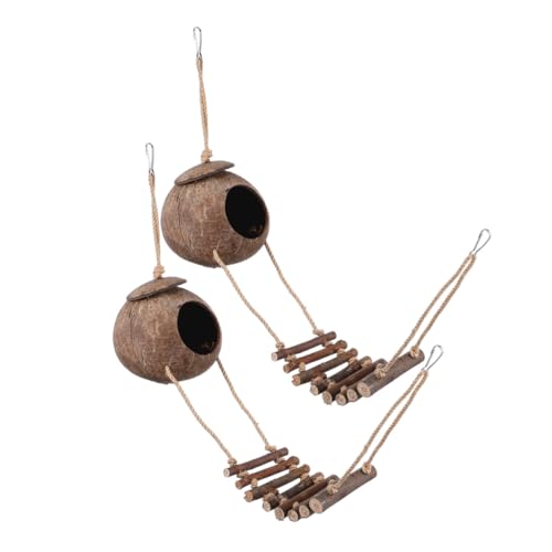 BESPORTBLE 2 Stück Teiliges Hängendes Vogelnest aus Natürlicher Kokosnussschale mit Leiter Robustes Versteck für Wellensittiche Reptilien Papageien Vielseitiges Nest für Vogelkäfig Garten von BESPORTBLE