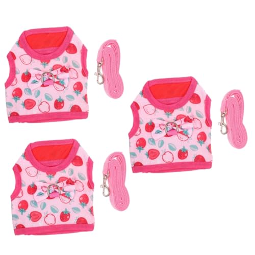 BESPORTBLE 3 Sätze Hasenkleidung Haustier Geschirr Kätzchen-Kleidung Bequeme Haustierleine Zugseil Für Haustiere Frettchen Ratten Brustgurt Laufseil Für Hasen Hasenleine Polyester Rosa von BESPORTBLE