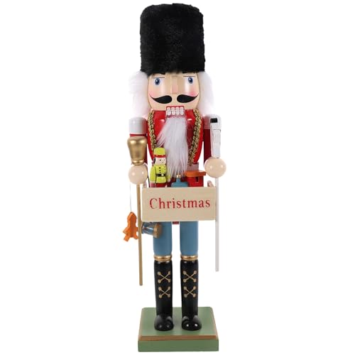 BESPORTBLE 38 cm Großer Weihnachts-Nussknacker-Soldat Weihnachtliche Nussknacker-Figur Aus Holz Mit Weihnachtsschild Festlicher Nussknacker-Soldat Als Weihnachtsdekoration von BESPORTBLE
