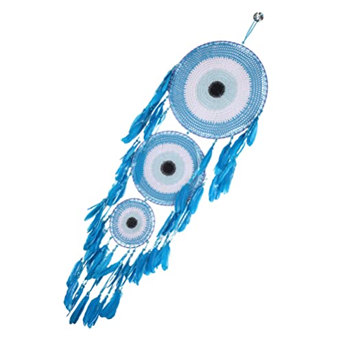 BESPORTBLE Traumfänger Makramee Wandbehang Türkisch Makramee-dekor Decoraciones para Sala De Casa Blauer Böser Blick Deko Turkisch Dreamcatcher Auto Hängen Blue Evil Kind Feder Quaste von BESPORTBLE