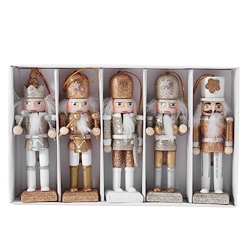 BESPORTBLE 5-Teiliges Weihnachts-Nussknacker-Ornament-Set Glitzernder Puder-Nussknacker-Soldaten-Puppenanhänger Aus Holz 6-Zoll-Nussknacker-Figuren Feiertagsparty Tisch-Weihnachtsdekoration von BESPORTBLE