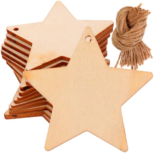 BESPORTBLE 50 Stücke Holz Stern Ornamente Stern Unvollendete Stücke Holz Mit Seil Weihnachten Stücke Ausschnitte Ornamente Für DIY Kunst Handwerk Weihnachten Party Hochzeit Dekoration von BESPORTBLE