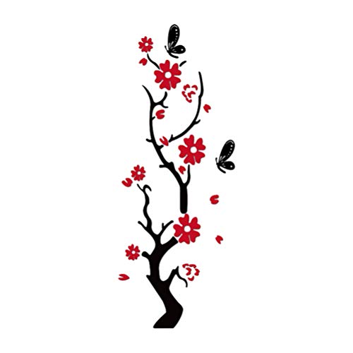 BESPORTBLE Acryl Wandaufkleber 3D Pflaumenblüte Wandtattoos DIY Nordische Blume Hintergrund Spiegel Wanddekoration für Wohnzimmer Schlafzimmer Wand Hintergrund (Schwarz Rot) von BESPORTBLE