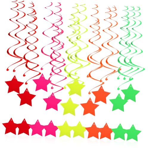 BESPORTBLE Bunte Neon Hängedekoration Teilig mit Spiralen und Sternen für Geburtstagsparty Vielseitige Party Deko für Feier Neonfarben Einfache Anwendung für Geburtstagsfeiern und Events von BESPORTBLE