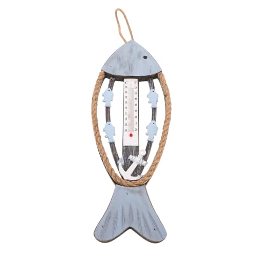 BESPORTBLE Coastal Wooden Fish Thermometer mit Integriertem Temperaturmesser Mediterranes Fischmuster Wanddeko für Terrasse Flur Garten Nautische Küstenwandkunst Wetterfest und Langlebig von BESPORTBLE
