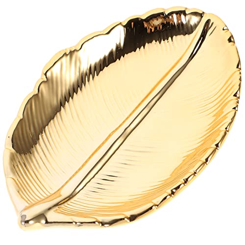 BESPORTBLE Deko Tablett Keramik Servierteller Gold Blatt Serviertablett Dekoschale Schmuckständer dekoteller Schmuckhalter Schale Organizer Tablett für Lebensmittel Schmuck Kosmetik Wohnzimmer Deko von BESPORTBLE